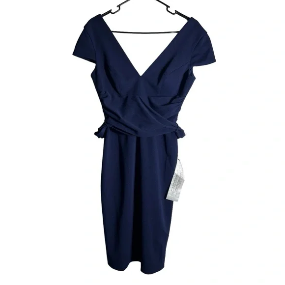 Dress The Population Dana Wrap Waist Bodycon Dress NWT | Navy | Size Small - Picture 2 of 10